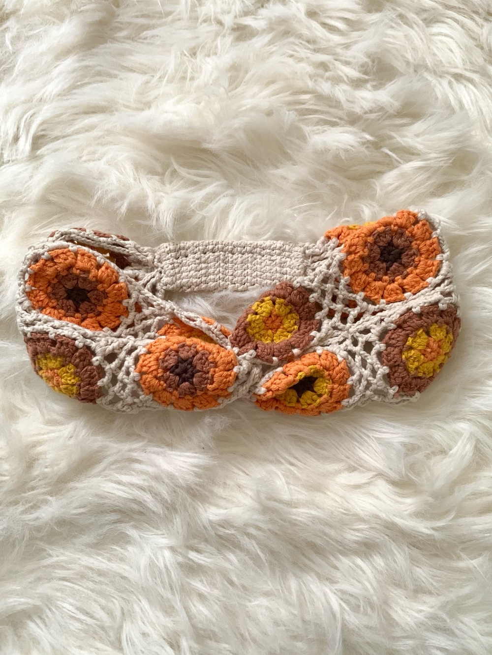 Vintage Crotchet Yellow/Cream/Brown 70’s Style Headband